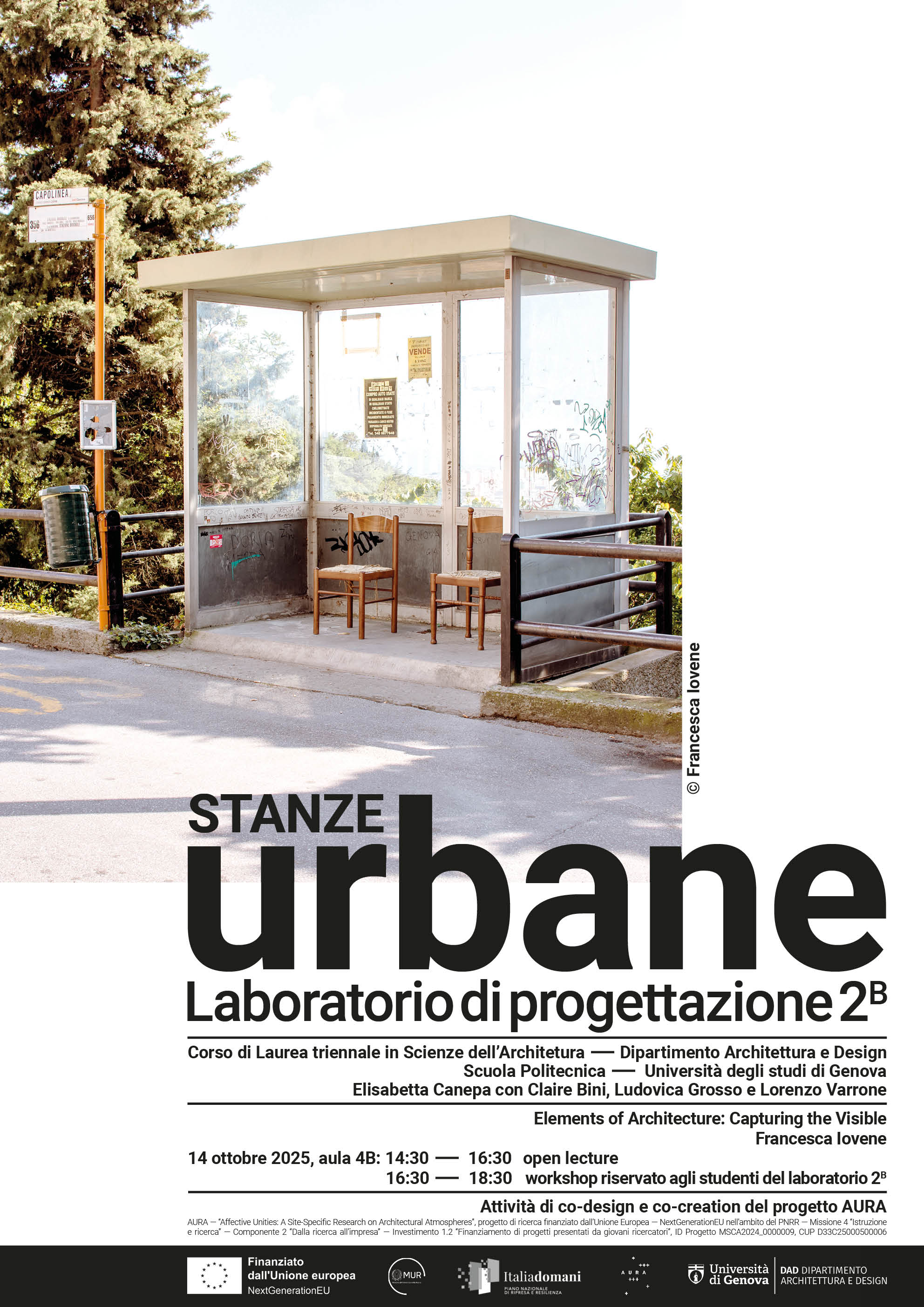 Locandina della lezione e workshop 'Stanze urbane' – LPA2B, University of Genoa, Fall 2025
