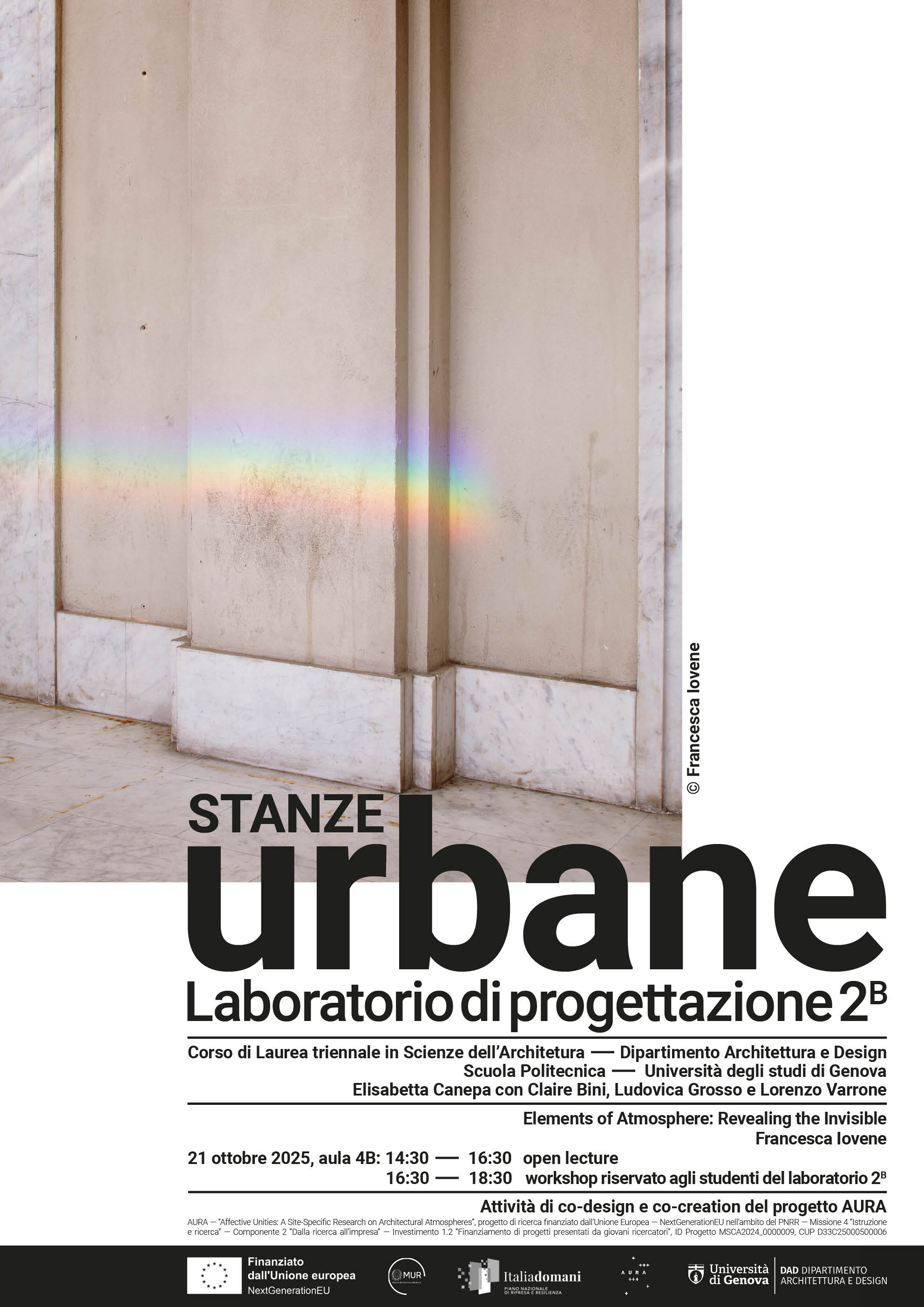 Locandina della lezione e workshop 'Stanze urbane' – LPA2B, University of Genoa, Fall 2025