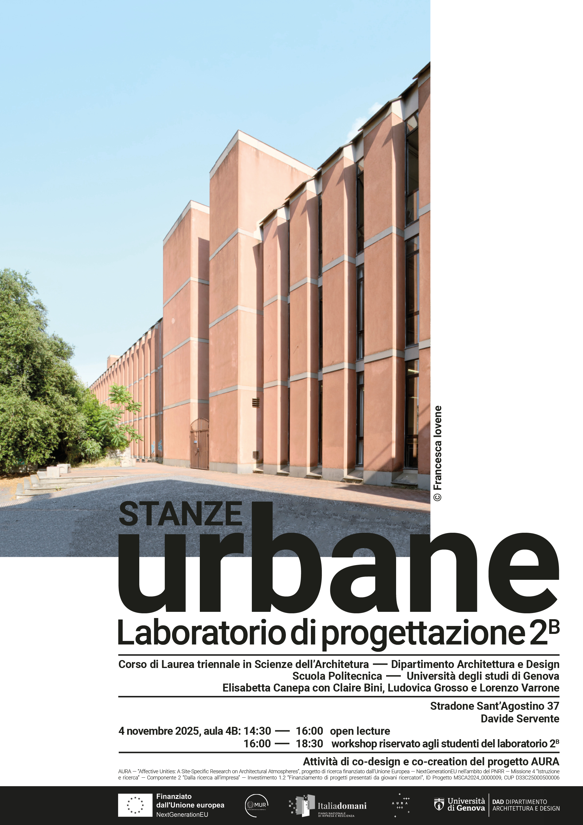 Locandina della lezione e workshop 'Stanze urbane' – LPA2B, University of Genoa, Fall 2025